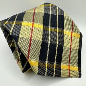 Brioni Gold Chain Mens Silk Necktie Black Yellow Plaid Italy Luxury Designer Tie